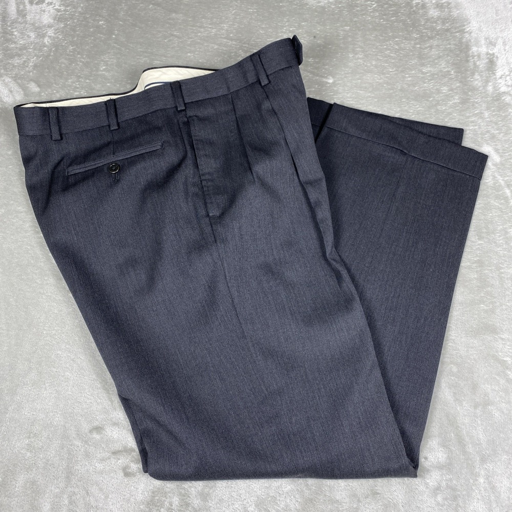 Brooks Bros 1818 Madison Men's 37x32 Charcoal Wool Double Pleated Cuffed Pants